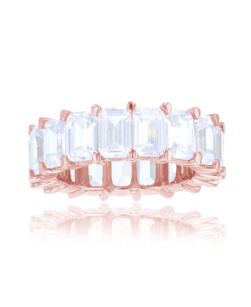 White Cubic Zirconia Eternity Band in 14k Rose Gold Plated Sterling Silver