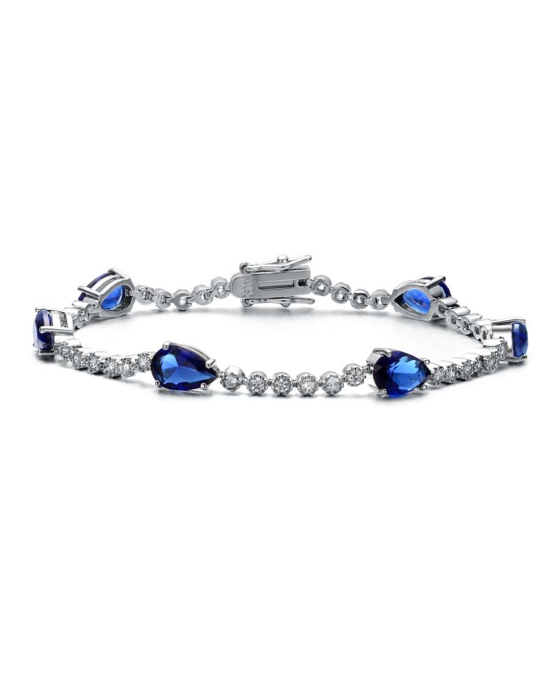White Gold Plated with Colored Pear Cubic Zirconia Tennis Bracelet