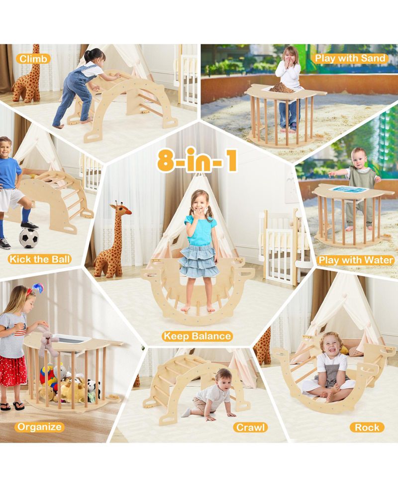 8-in-1 Montessori Climbing Arch and Sensory Table with Storage