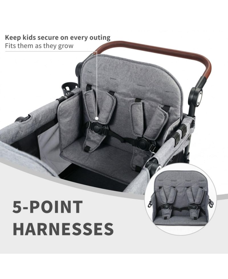 All-Terrain 4-Seat Stroller Wagon with Canopy, Shock-Absorbing Wheels, Snack Tray, Storage Bag & Adjustable Handle
