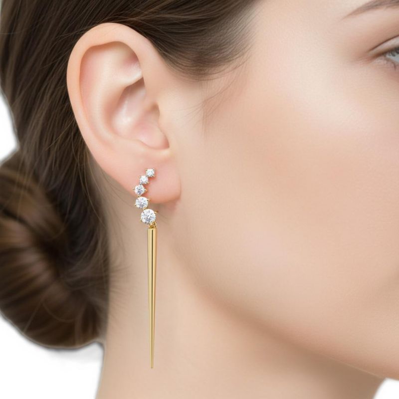 Striking 14K Gold Plated CZ Waterfall Spike Drop Earrings