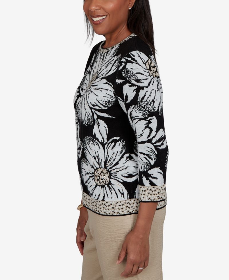 Petite Travel Advisory Floral Knit Sweater