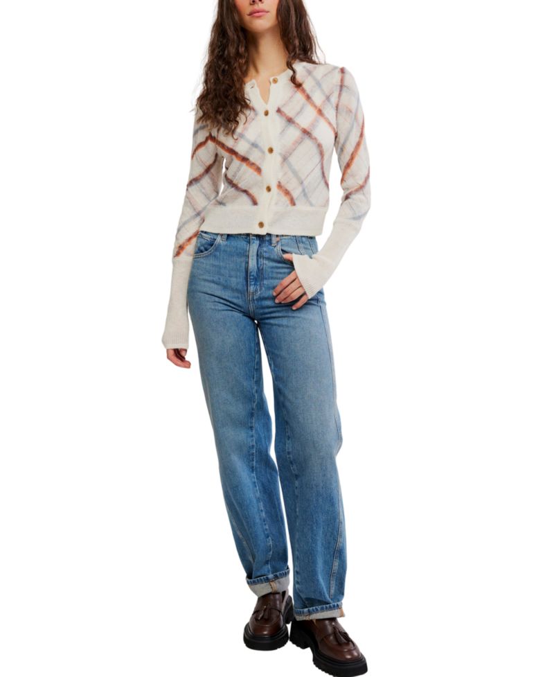Women's Highland Mist Plaid Crop Cardigan