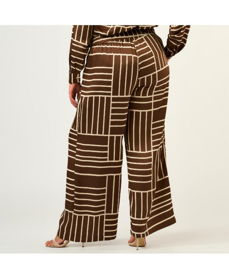 Josie Geometric Wide-Leg Elasticated Satin Pant