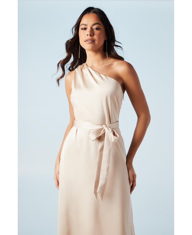 Women's One Shoulder Satin Maxi Bridesmaid Dress