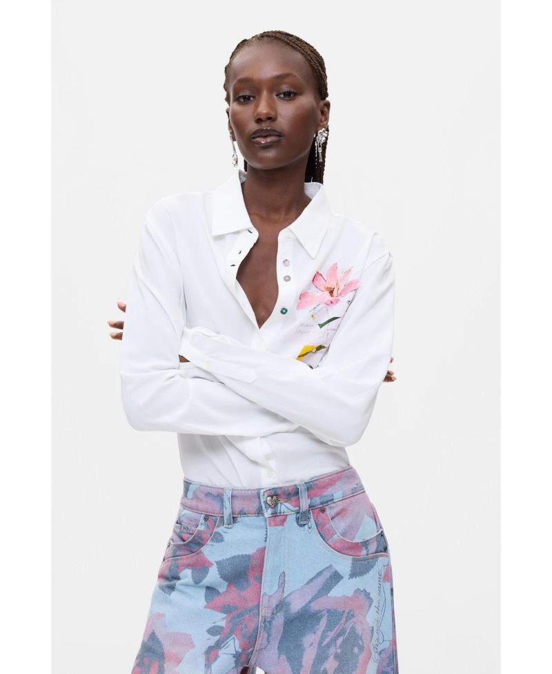 Women's Floral-Print High-Waisted Wide-Leg Jeans