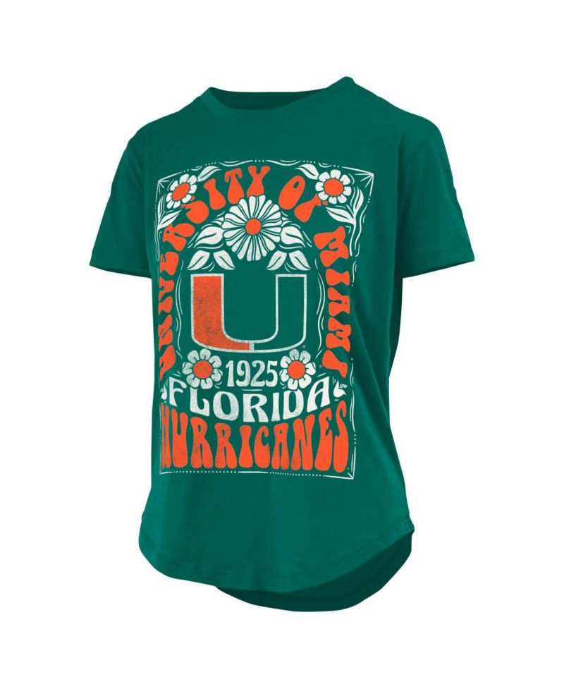 Women's Green Miami Hurricanes Irvine Floral Team Color T-Shirt