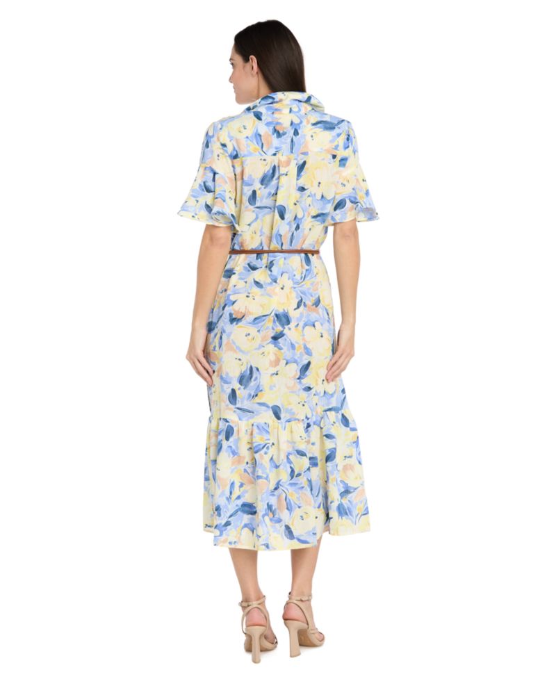Petite Belted Collared Midi Dress