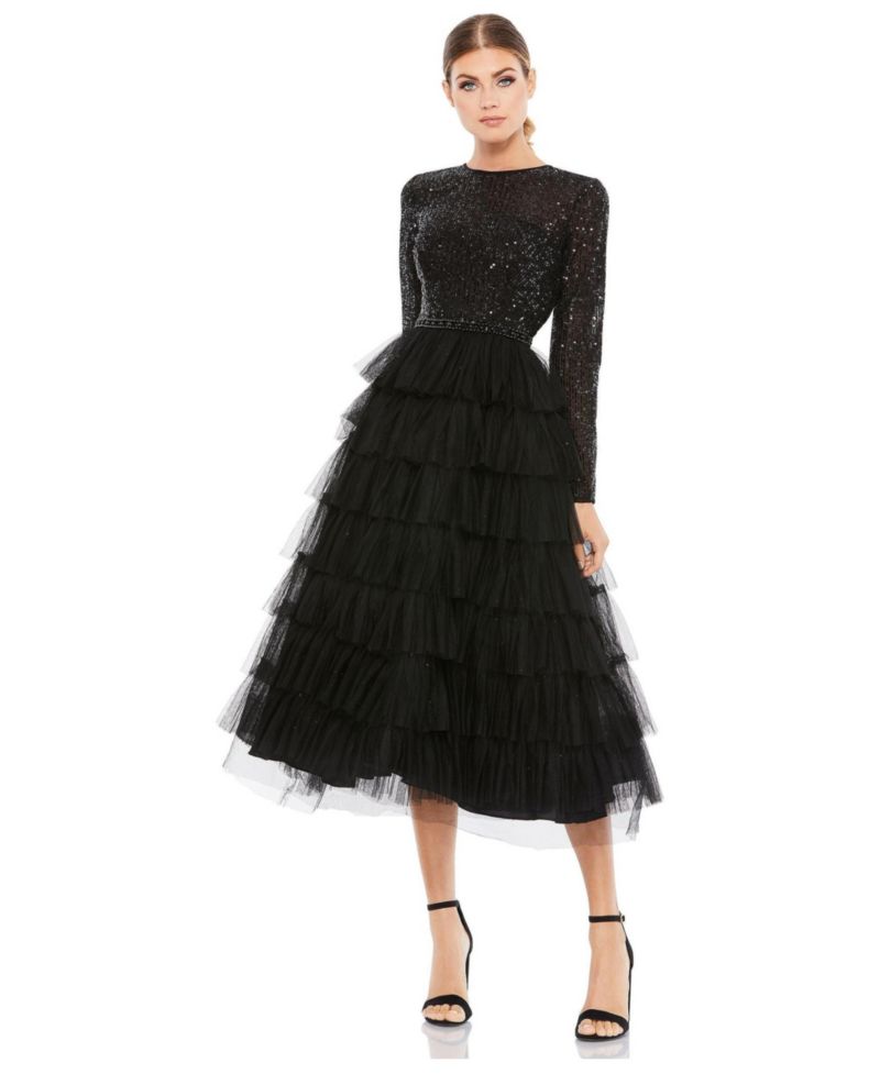 Women's Sequined Layered Tulle A-Line Cocktail Dress