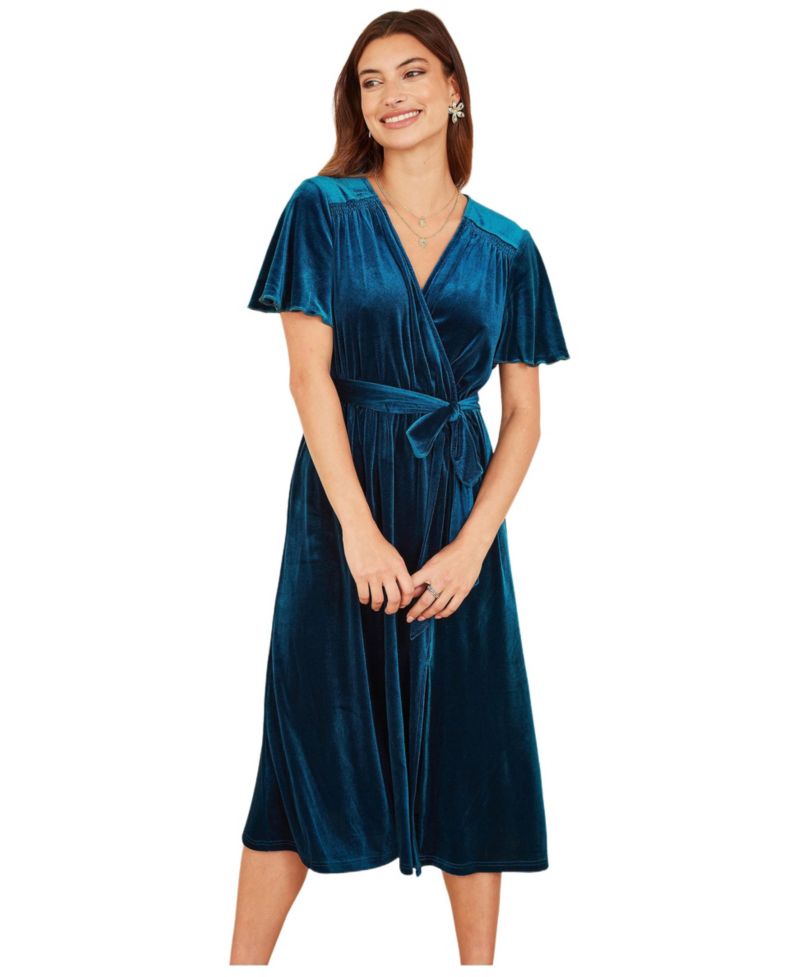 Women's Velvet Split Hem Midi Dress