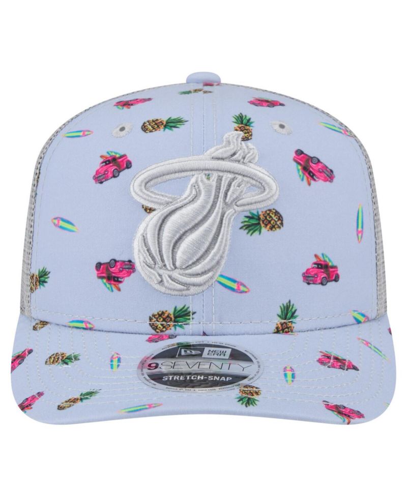 Men's Light Blue/Gray Miami Heat Adventure Aloha Pattern 9SEVENTY Stretch-Snap Hat
