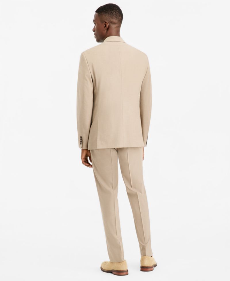 Men's Slim-Fit Tan Solid Double-Breasted Suit Separates