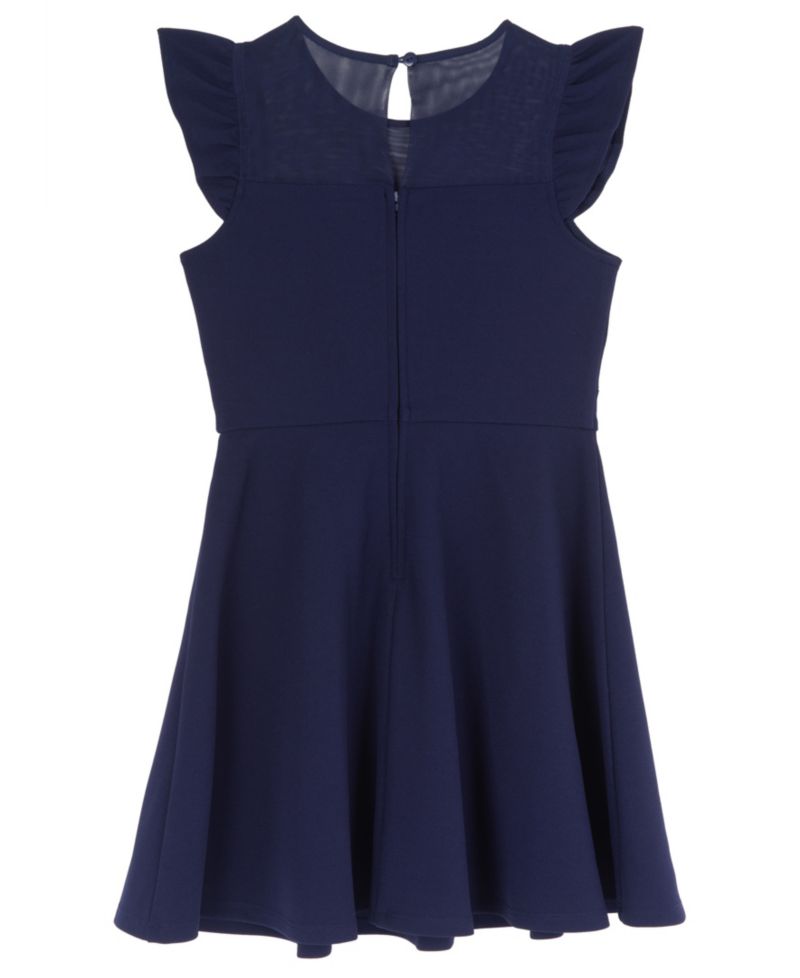 Girls' 4-16 Scuba Crepe Flutter-Sleeve Dress