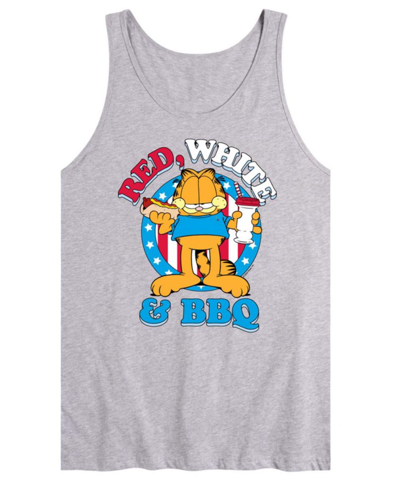 Men's Garfield Red White And BBQ Sleeveless Graphic Tank Top