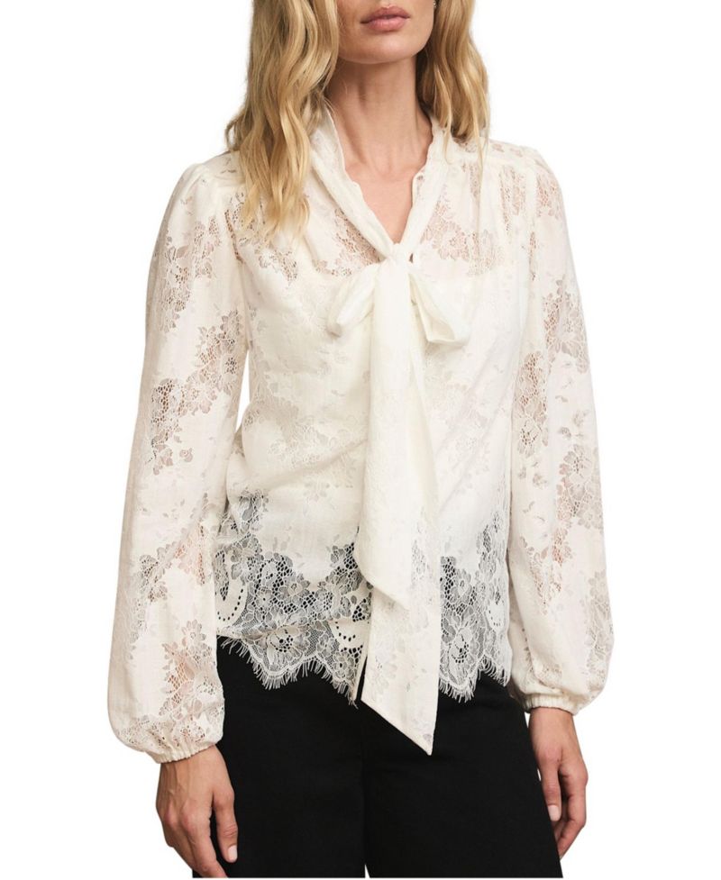 Women's Floral-Print Lace Pussybow Blouse