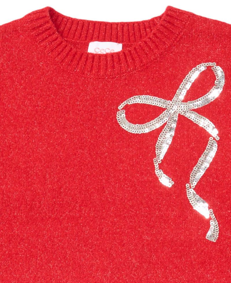 Girls' 7-16 Long-Sleeve Crewneck Sequin-Bow Sweater