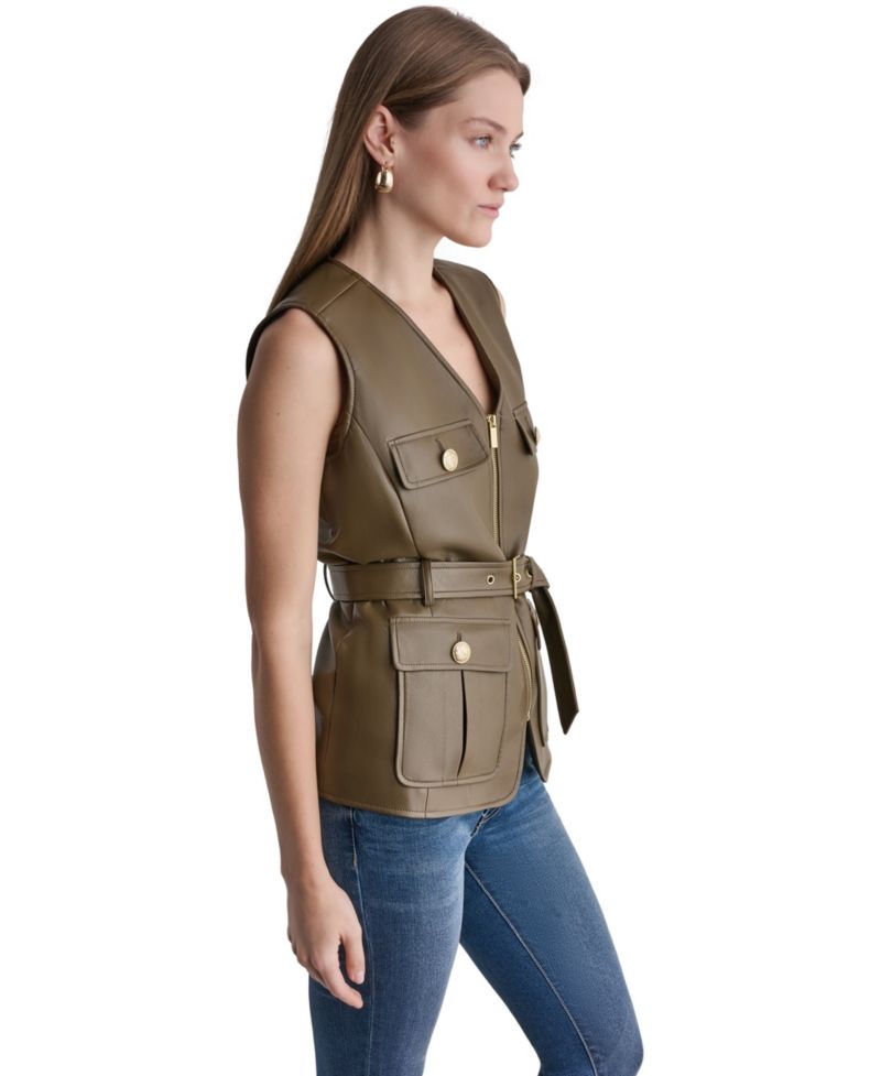 Women's Faux Leather Belted Sleeveless Vest