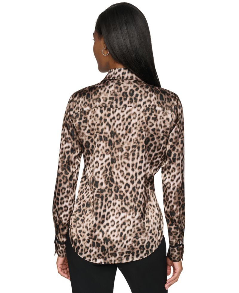 Women's Leopard-Print Long-Sleeve Blouse