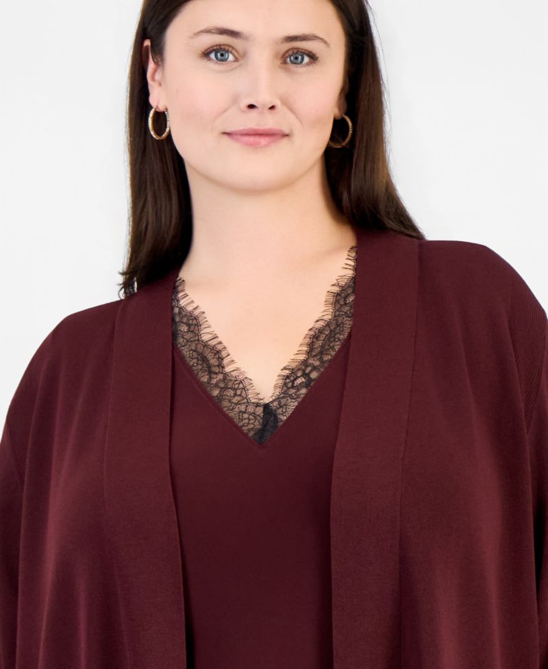 Plus Size Collarless Open-Front Cardigan