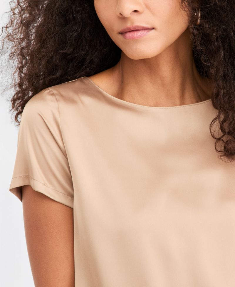 Women's Emmpanteon Boat Neck Satin Lightweight-Stretch Blouse