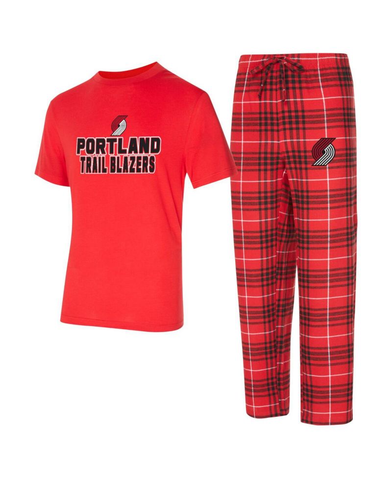 Men's 2-Piece Red/Black Portland Trail Blazers Vector Top and Flannel Pants Sleep Set