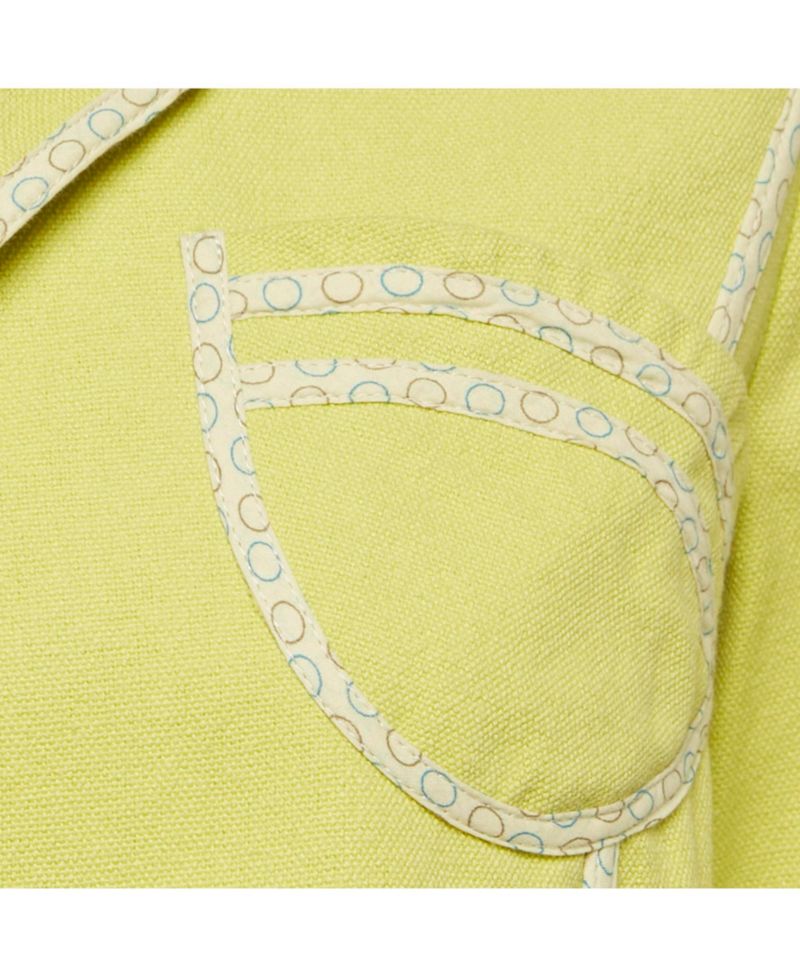 Women's Green Canvas Contrast Trimmed Open Front Jacket