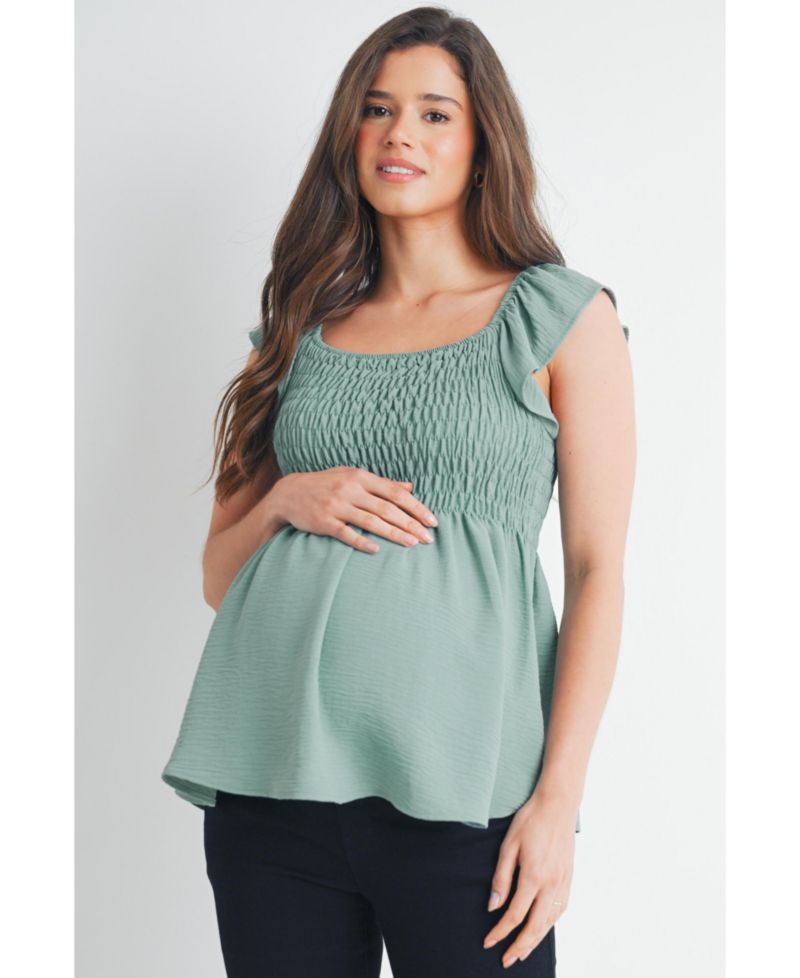Maternity Smocked Flutter Sleeve Square Neck Top
