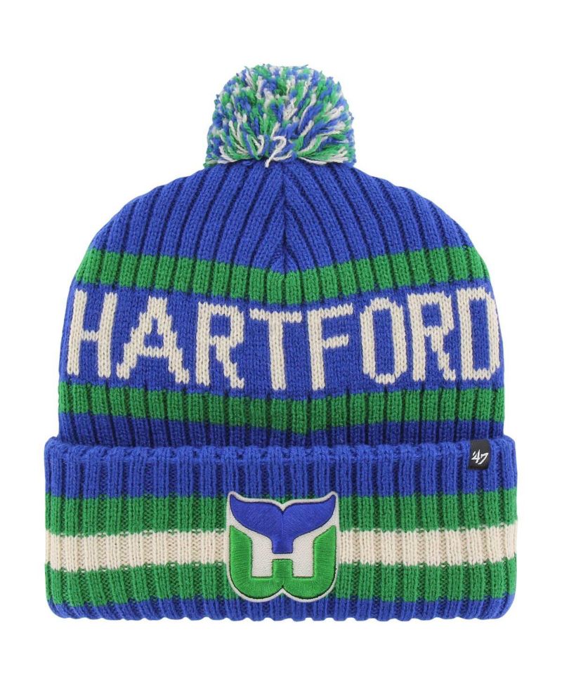 Men's Blue Hartford Whalers Bering Cuffed Knit Hat with Pom