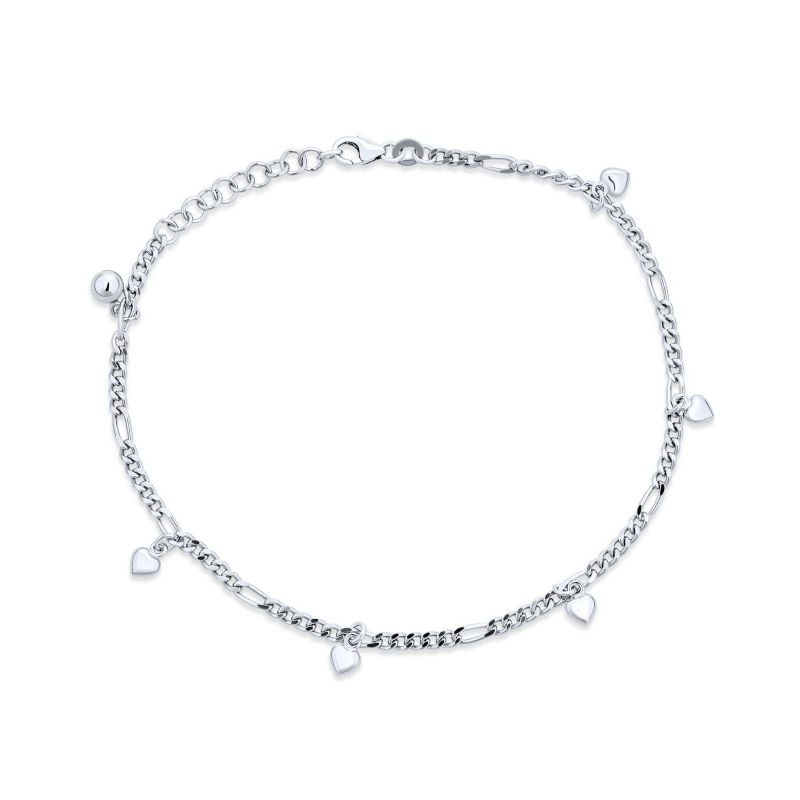 Hearts Charms Link Anklet Ankle Bracelet .925 Sterling Silver Adjustable