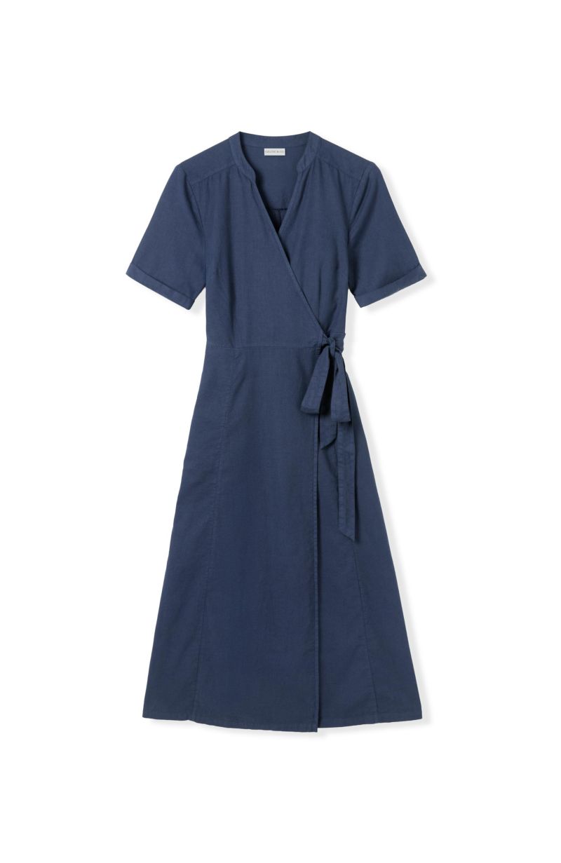 Women's Luxurious Linen Wrap Midi Dress