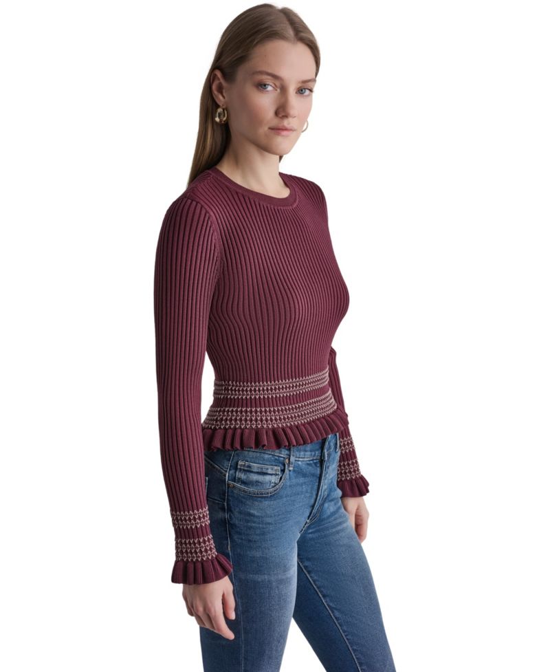 Women's Long Sleeve Crewneck Ribbed Knit Sweater