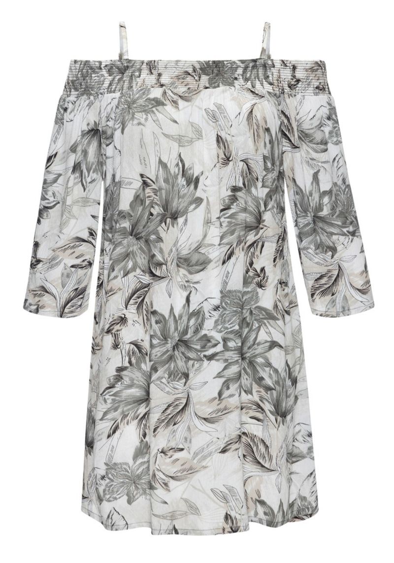 Women's Viscose Printed Off Shoulder Smocked Short Dress