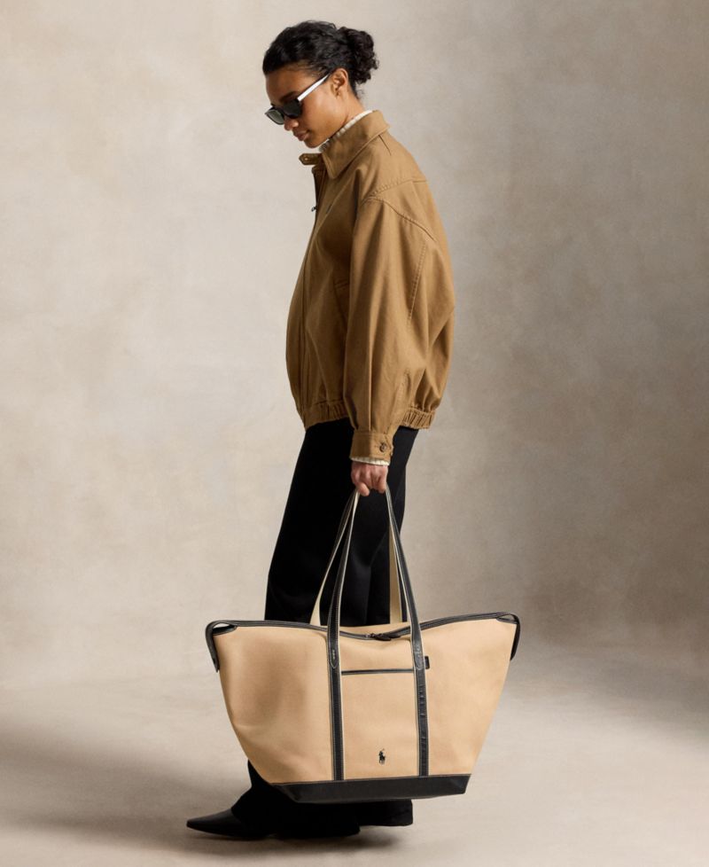 Women's Leather-Trim Canvas Large Shopper Tote