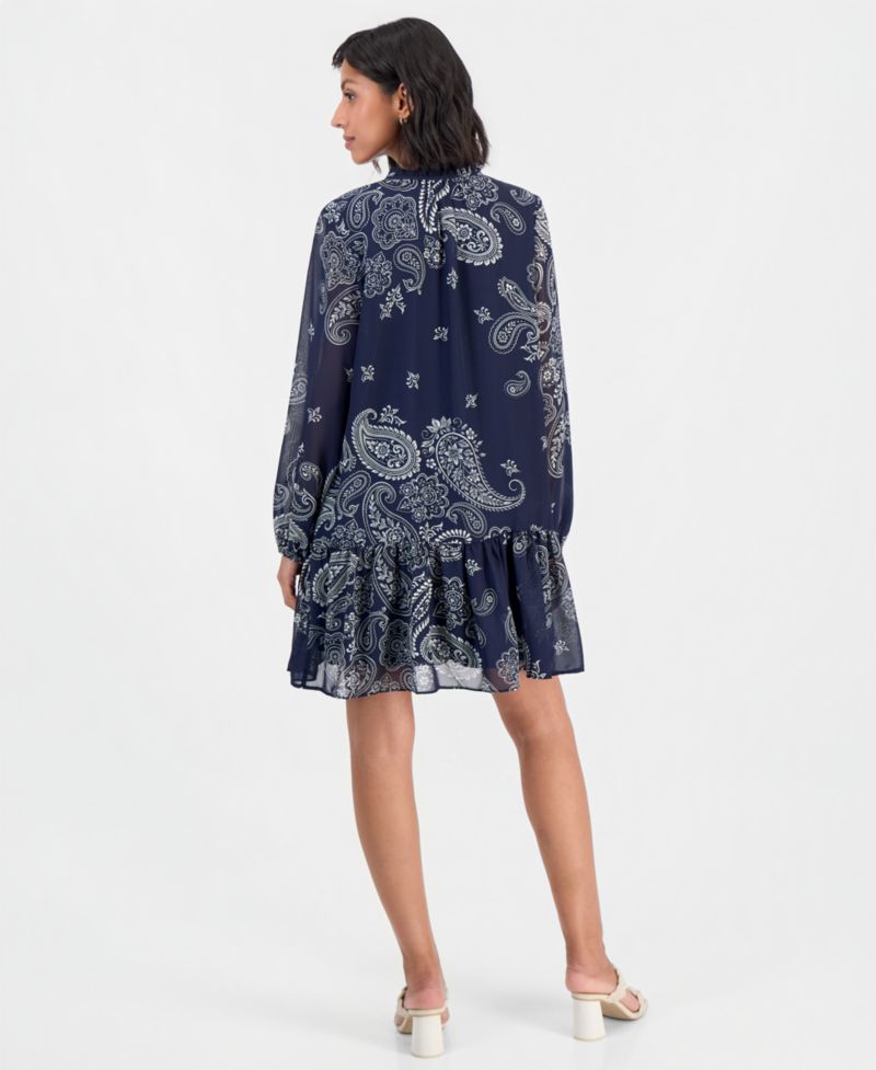 Women's Long-Sleeve Tiered Chiffon Mini Dress
