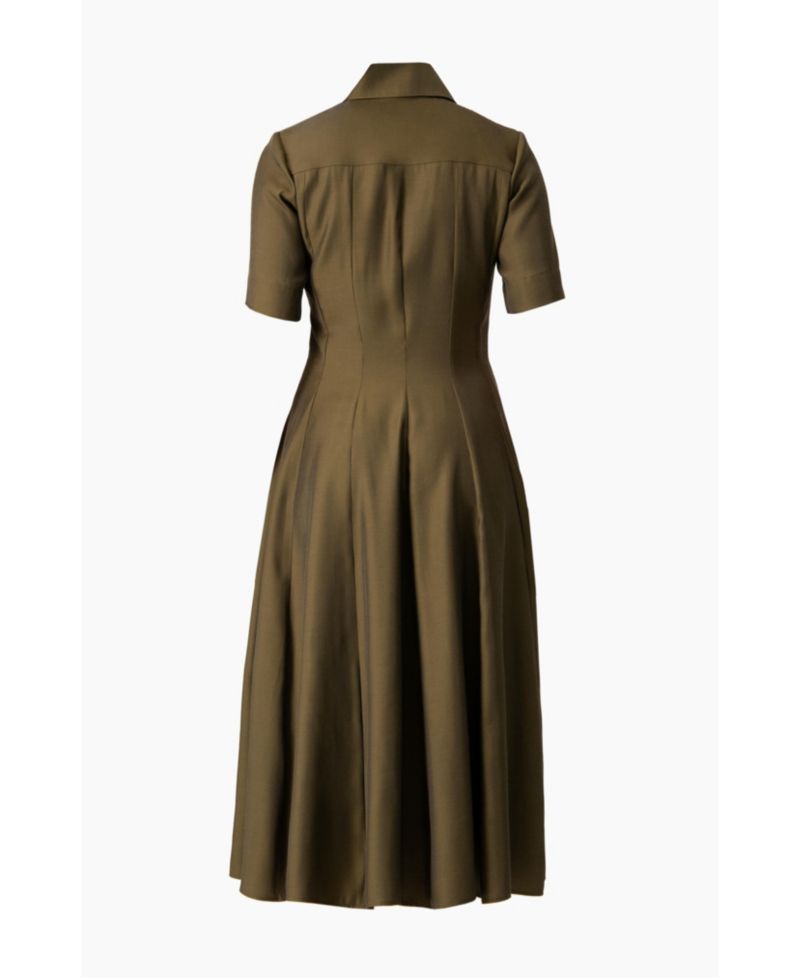Women's Short Sleeve Midi Dress with Button-Front Fit-and-Flare Shirtdres
