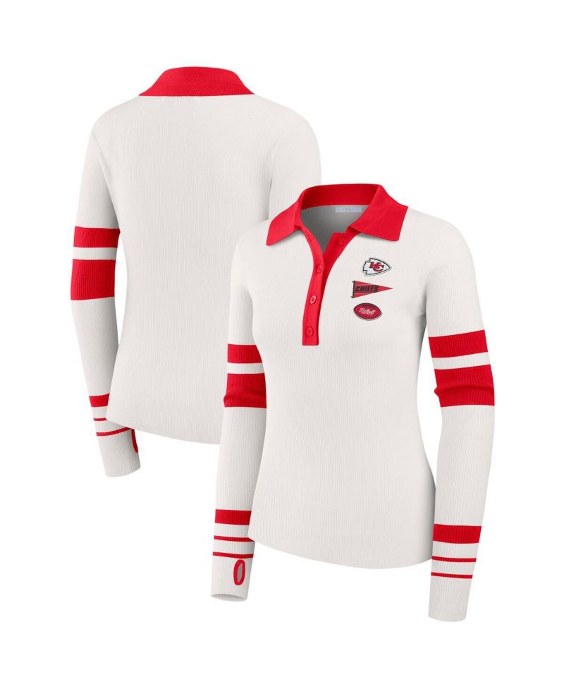 Women's White Kansas City Chiefs Ribbed Henley Polo Shirt