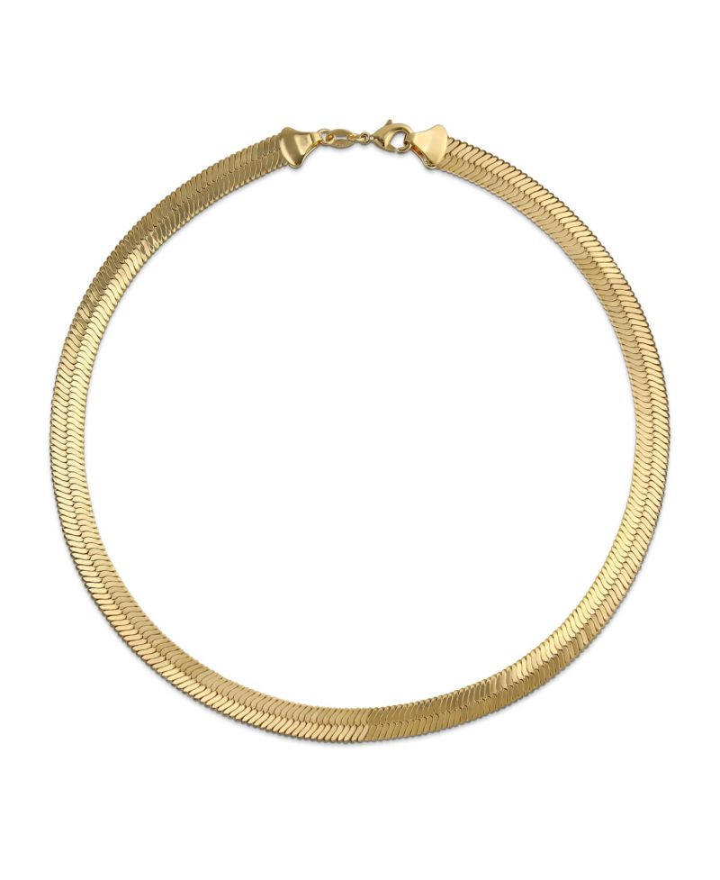 14K Yellow Gold Tone Herringbone Collar Necklace 15 Inch Omega Choker 7MM