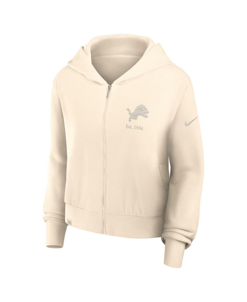 Women's Cream Detroit Lions Glory Cropped Full-Zip Hoodie