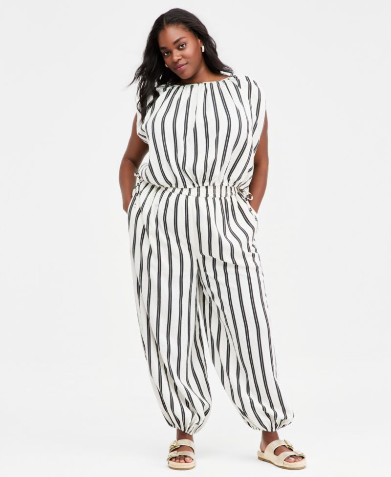 Trendy Plus Size Emma Striped Balloon-Leg Pants