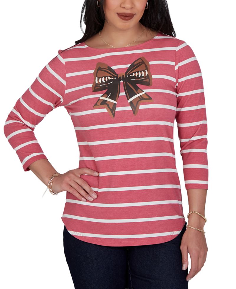 Petite 3/4-Sleeve Boat-Neck Curved-Hem T-Shirt
