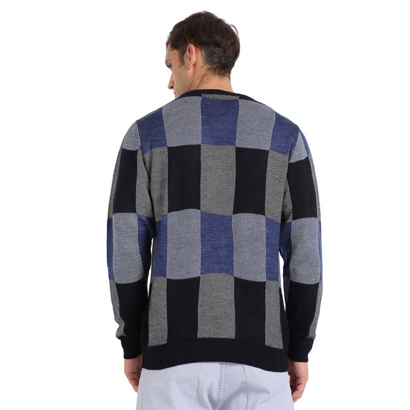 Men's Blue Block Check Pullover Sweater