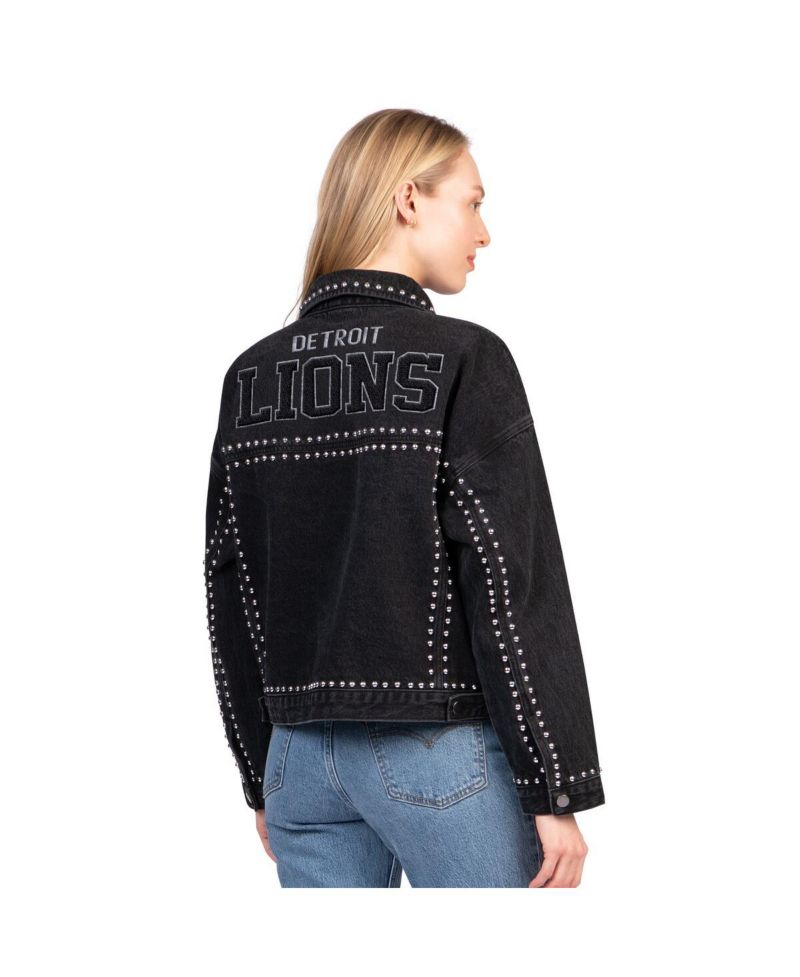 Women's Black Detroit Lions Pit Stop Crew II Full-Button Denim Jacket