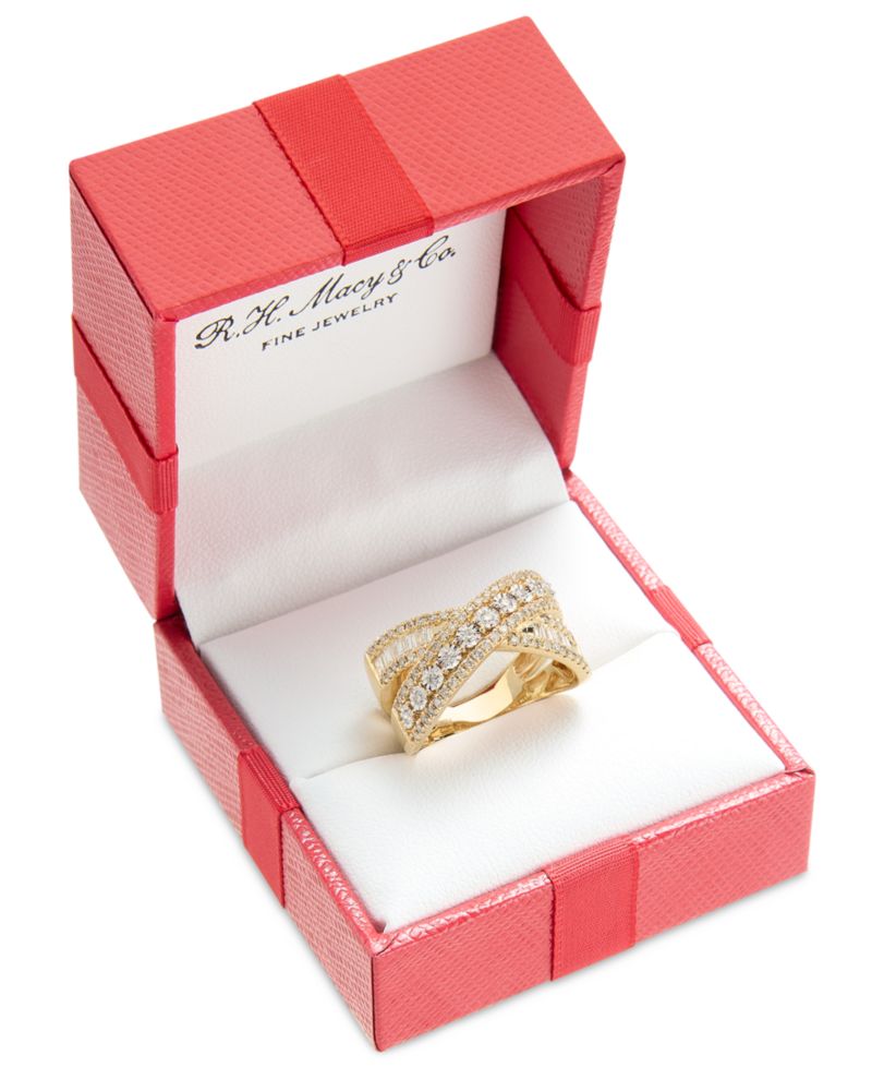 EFFY® Diamond Round & Baguette Crossover Statement Ring in White Gold (3/4 ct. t.w.) (Also available in 14k Gold)