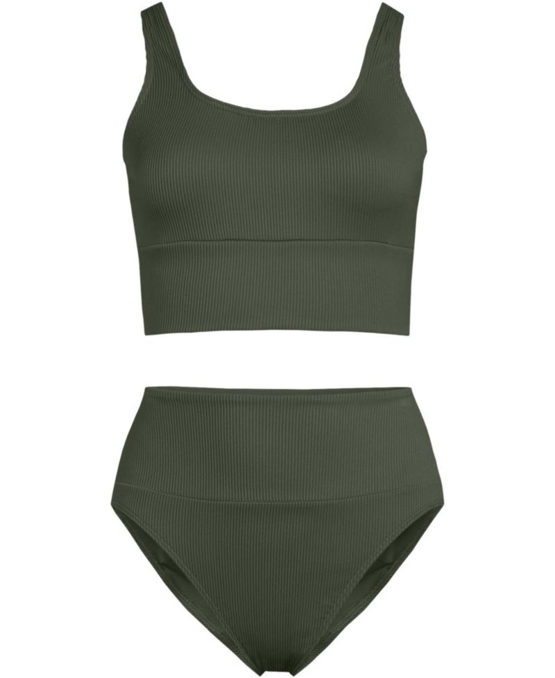 Plus Size Tugless Ribbed Midkini and High Waisted Bottom Swimsuit Set