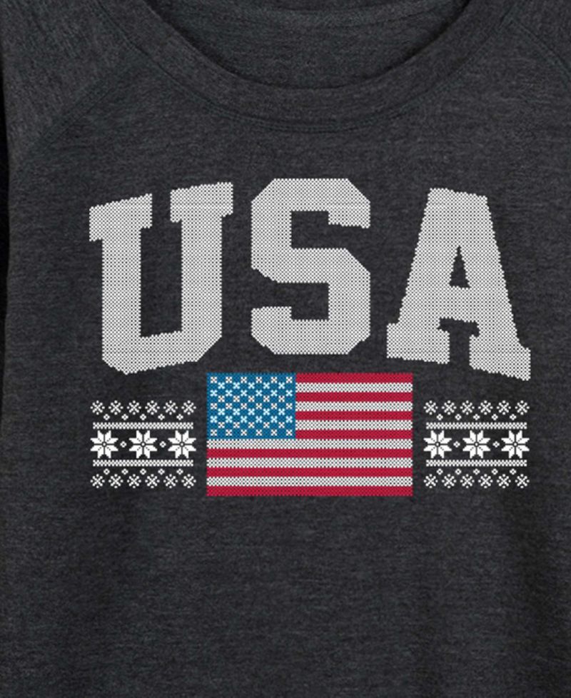 Plus Size USA Sport Word Art Long Pullover T-shirt