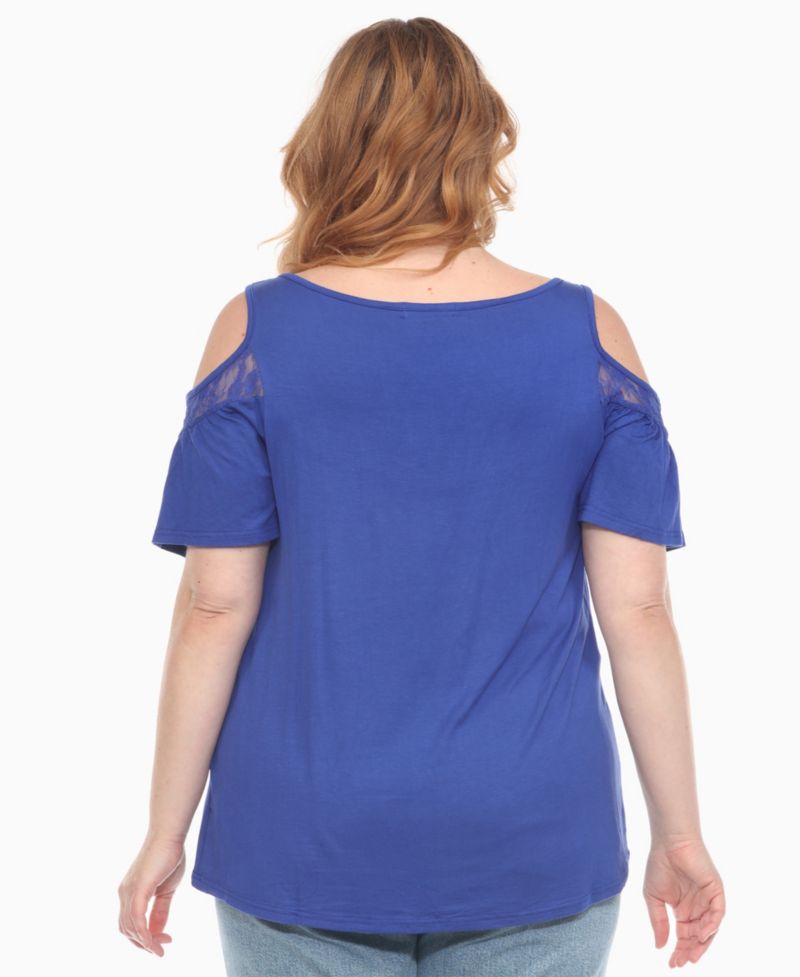 Plus Size Cold Shoulder Lace Trim Knit Top
