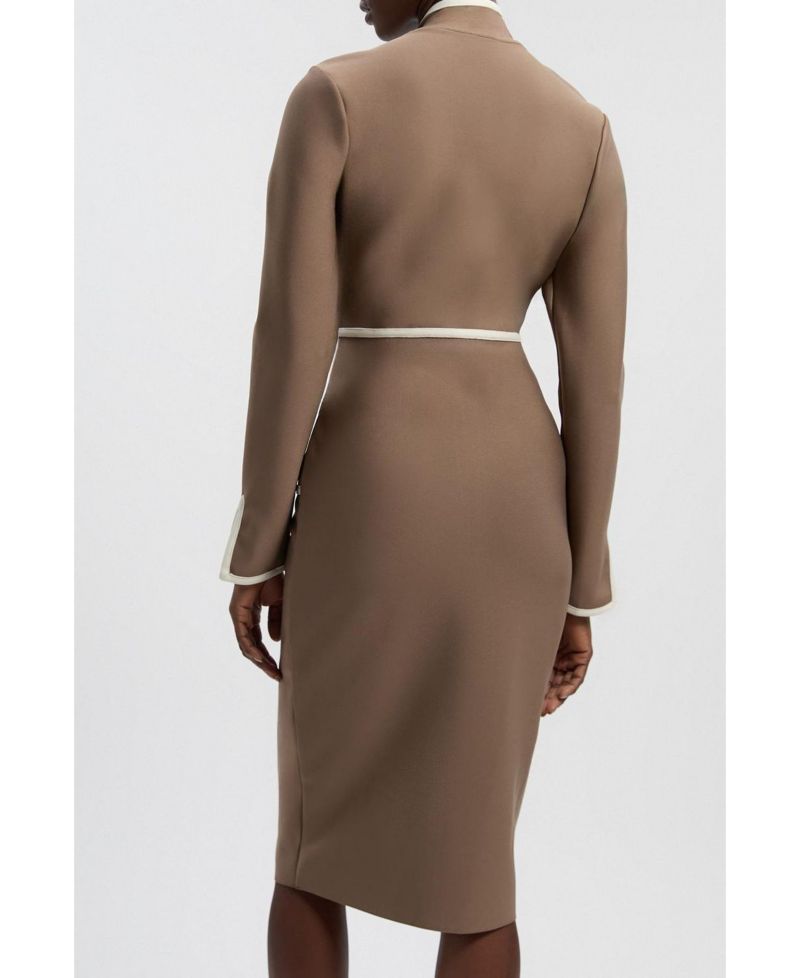 Women's Bandage Military Piping Midi Dress