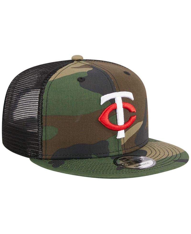 Men's Camo Minnesota Twins Woodland Camo Trucker 9FIFTY Snapback Hat