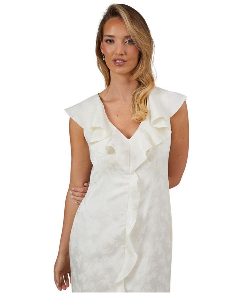 Women's Satin Jacquard V-Neck Bridesmaid Dress