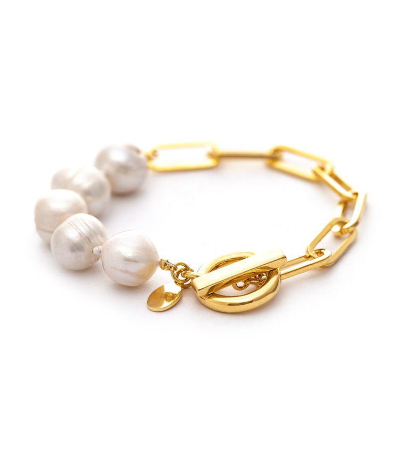 Mother of Pearl Bead and Chain Toggle Bracelet